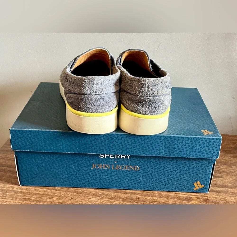 John Legend for Sperry Grey Suede Boat Shoes in Gunmetal, Size 13